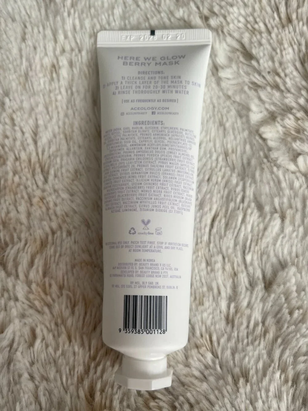 Aceology Here We Glow Berry Mask 65 mL / 2.19 fl oz New, Sealed